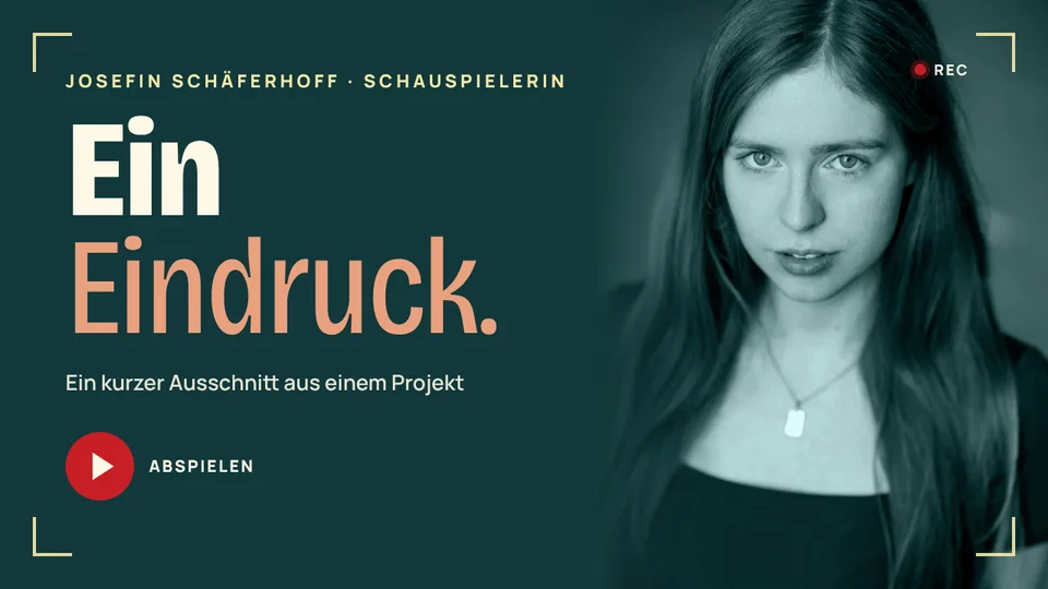 Vorschaubild: Ein Eindruck. Ein kurzer Ausschnitt aus einem Projekt, daneben ein Porträt von Josefin Schäferhoff